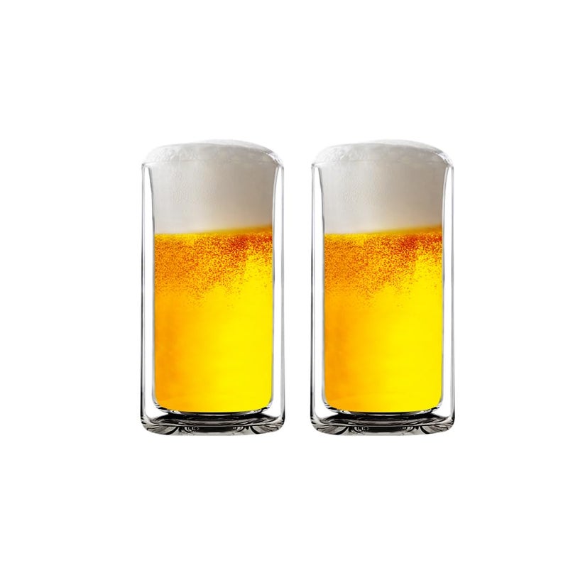 Sun's Tea 13oz Ultra Clear Strong Double Wall Thermal Insulated Highball Drinking Glasses for Beer, Coffee, Juice, Smoothie, Mojito, Soda, Milk and Mixed Beverages, Set of 2 (real glass, not-plastic) - Image 1